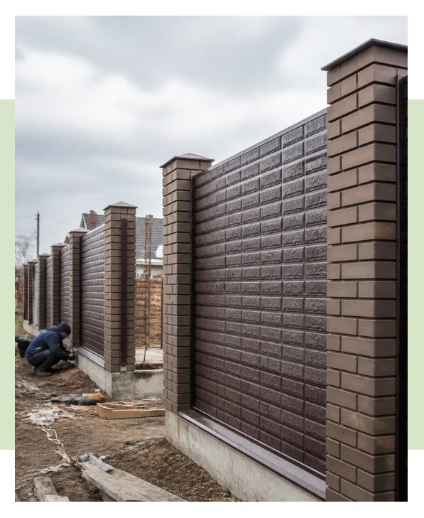 Установка забора из профнастила под кирпич в Курганинске